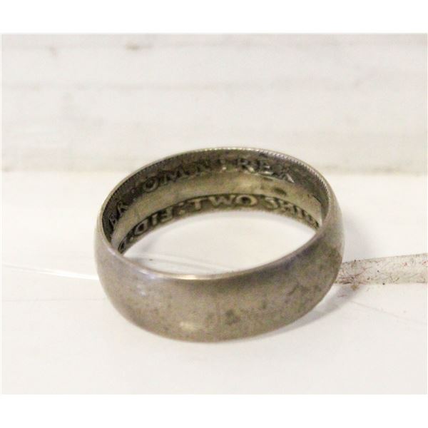 1943 SILVER GREAT BRITAIN 2 SHILLINGS COIN RING
