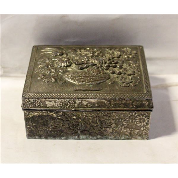 VINTAGE EMBOSSED RAISED FLOWER BASKET TRINKET BOX
