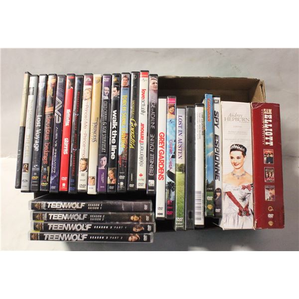 FLAT OF DVDS INCLUDING HORROR/AUDREY HEPBURN