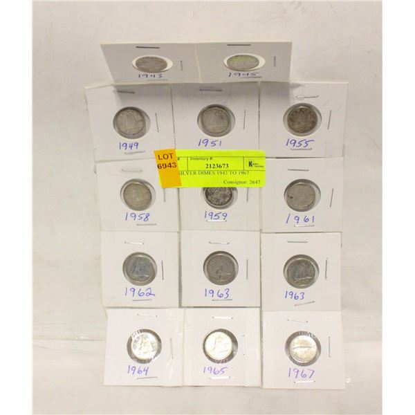 14 SILVER DIMES 1943 TO 1967