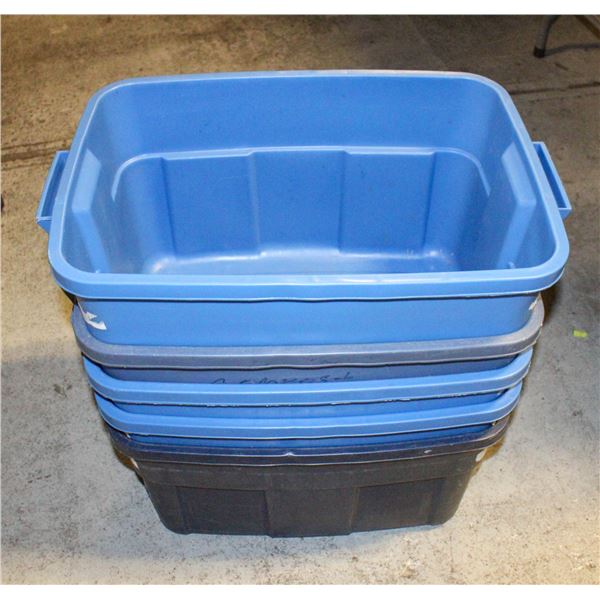 5 USED RUBBERMAID TUBS 53 LITERS NO LIDS