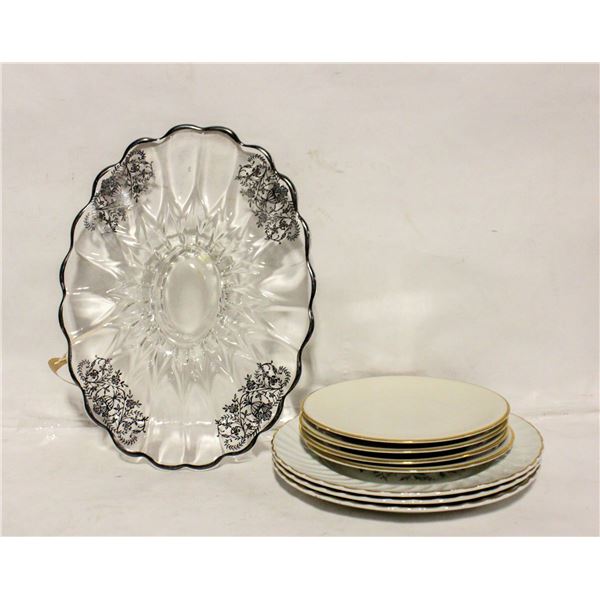SILVER INLAID GLASS SERVING TRAY SOLD WITH GOLD