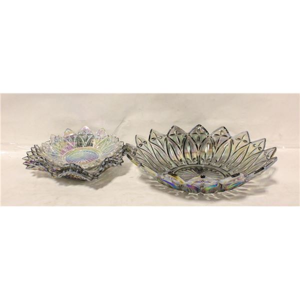 FOUR PIECES OF ESTATE IRIDESCENT CARNIVAL GLASS