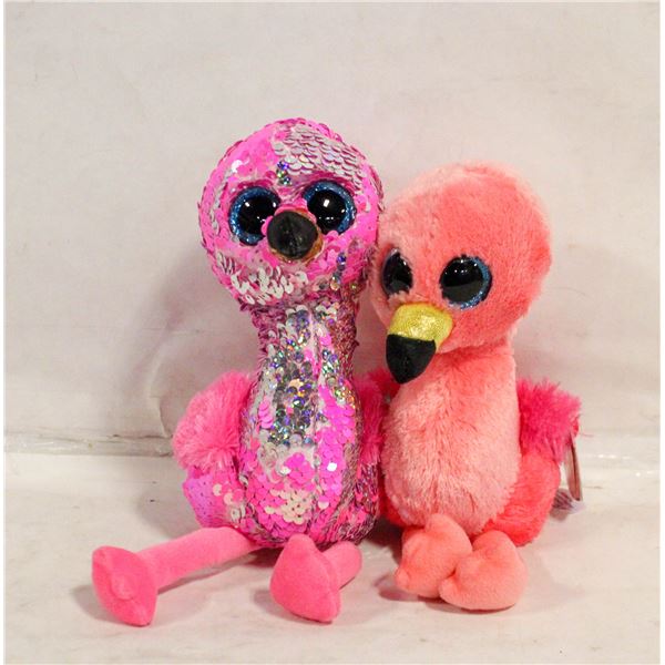 LOT OF 2 TY FLAMINGOS - 1 PINK SEQUINED