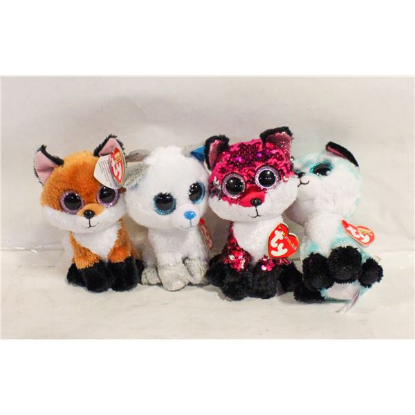 LOT OF 4 TY BEANIE BOO FOXES - PINK