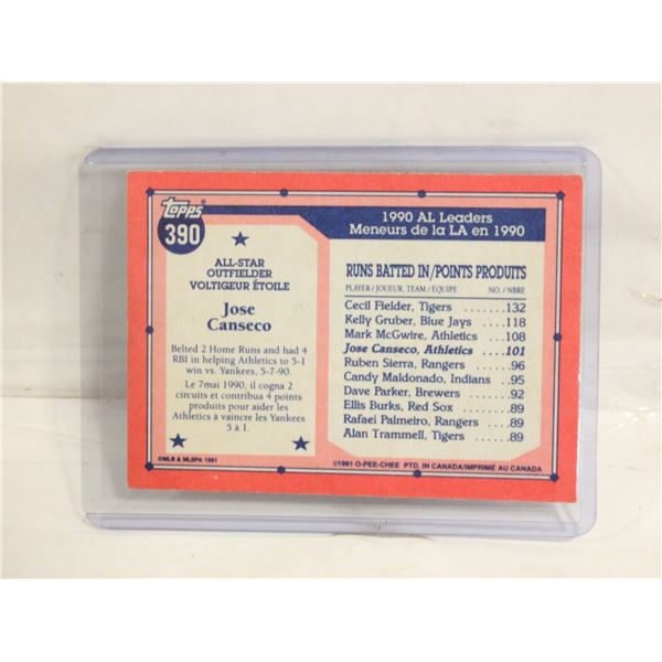 JOSE CONSECO ALL STAR 390 BASEBALL CARD
