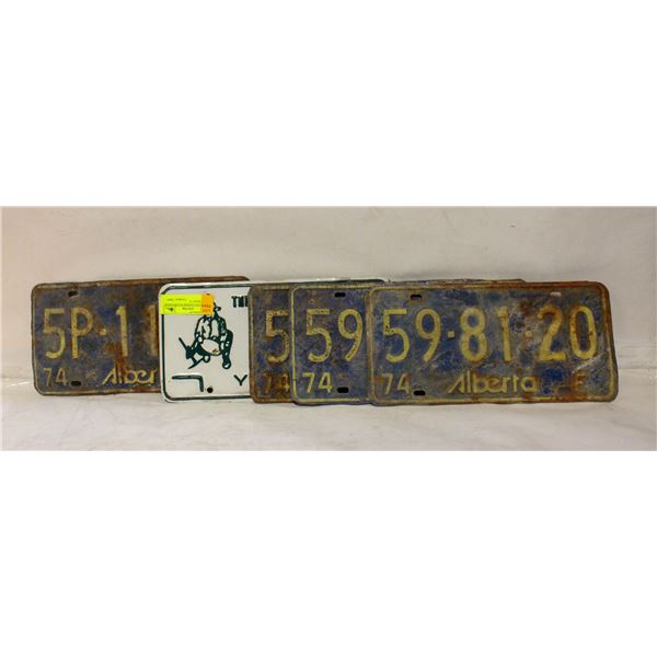 LOT OF FIVE LICENSE PLATES FOUR ARE AB FROM '74