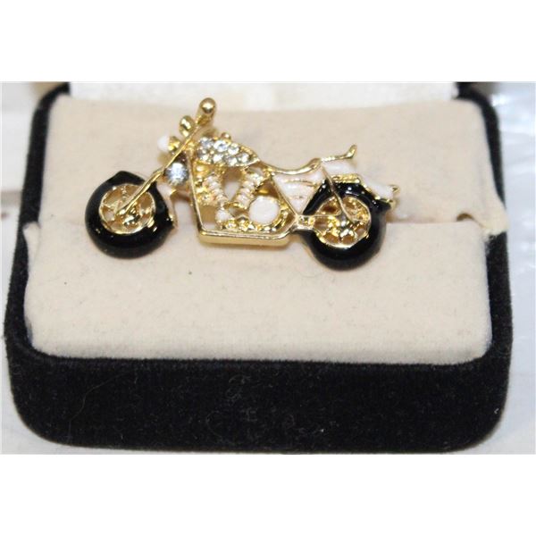 NEW MOTORCYCLE BROOCH IN GOLD TONES