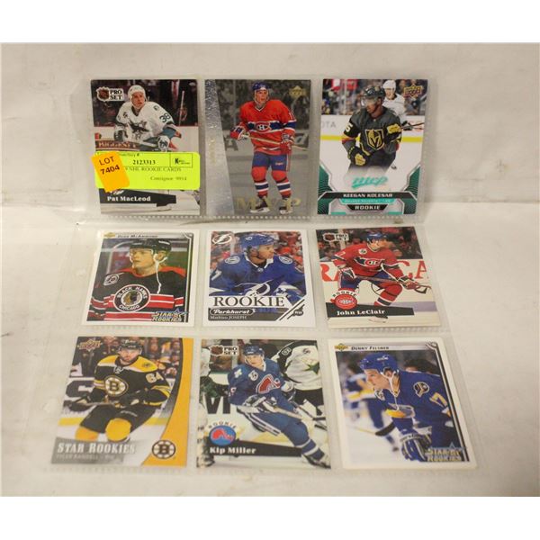 SHEET OF 9 NHL ROOKIE CARDS