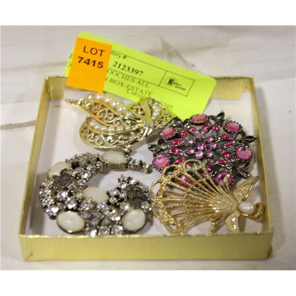 VINTAGE BROOCHES ALL TOGETHER IN BOX-ESTATE