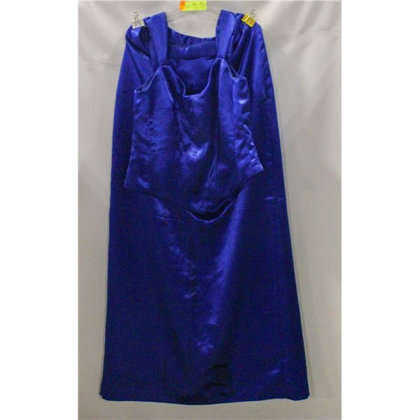 BLUE SATIN 2 PIECE OUTFIT LADIES SIZE MEDIUM