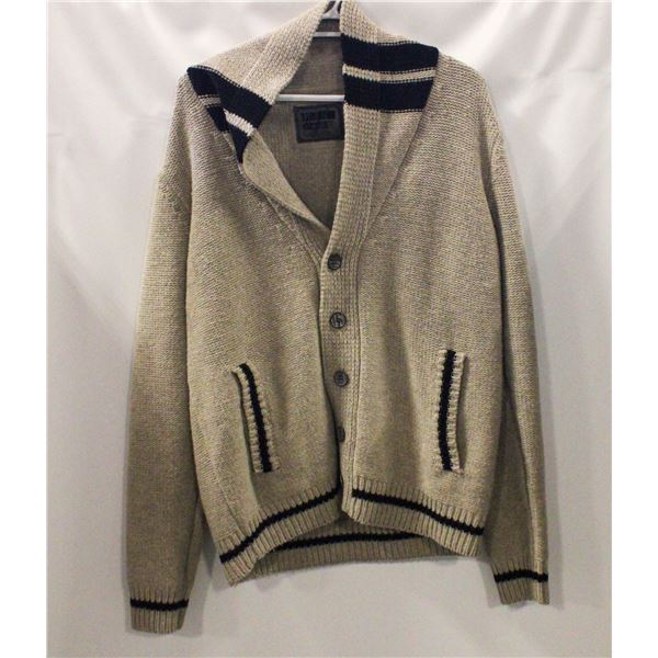 MENS L 21 MEN BUTTON UP SWEATER JACKET
