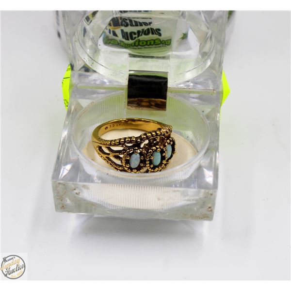 RING SIZE 10.5 GOLD PLATED + 3 INSET FIRE OPALS
