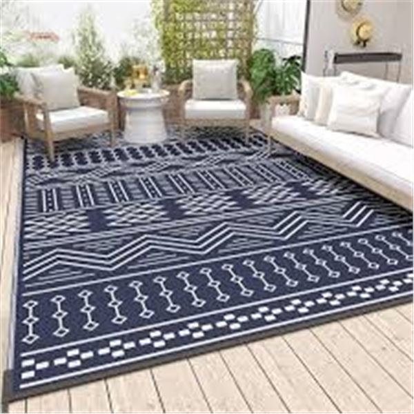 BRAND NEW OUTDOOR RUG 9X12FT BLUE+WHITE