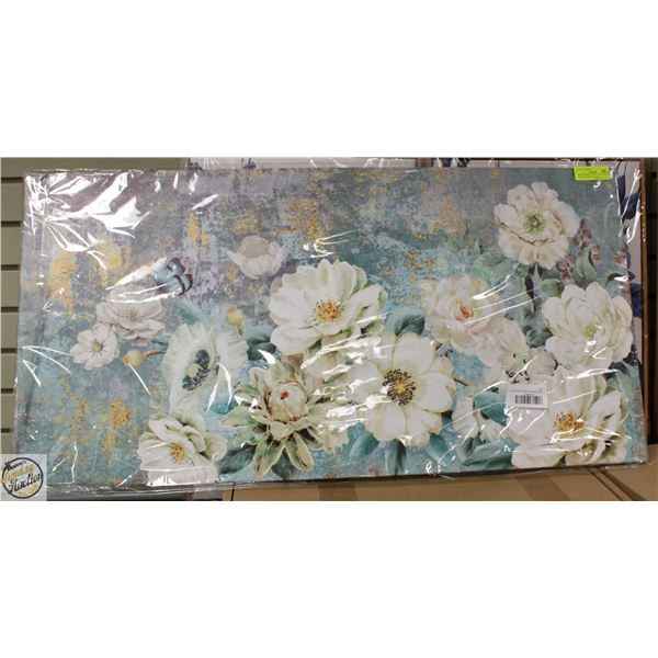 NEW ABSTRACT WALL ART CANVAS WHITE FLOWERS 20X40"