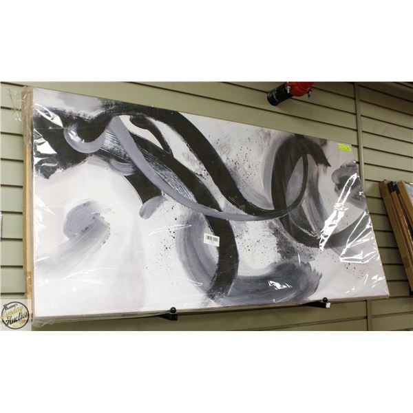 NEW FRAMED BLACK AND WHITE ABTRACT WALL ART 24X48"