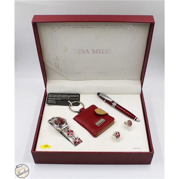 NINA MYERS LADIES WATCH, WALLET, EARRINGS PEN SET