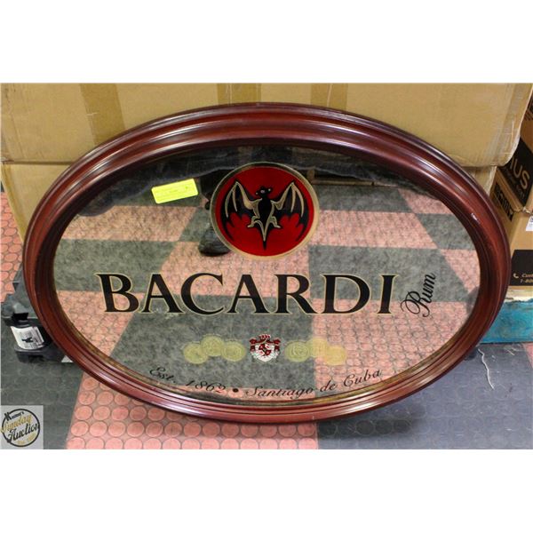 OVAL MIRROR BACARDI RUM WOODEN FRAMED 33"X25"