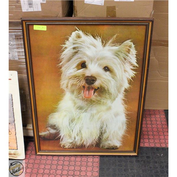 WHITE WESTIE DOG WOODEN FRAMED 26" X 36"