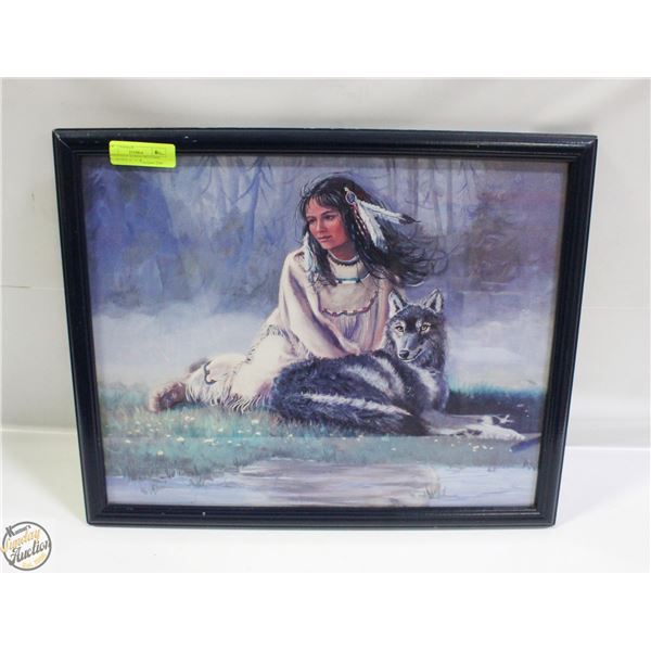 INDIGENOUS WOMAN WITH DOG M.CAROSEIL 22" X 18"