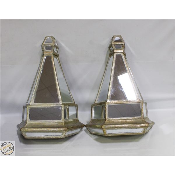 PAIR OF BRUSHED TRIMMED MIRRORED SCONCES