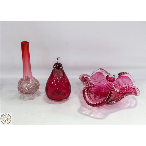 1960'S HAND BLOWN CHALET CRANBERRY RIDGED SWIRLS