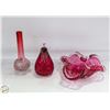 Image 1 : 1960'S HAND BLOWN CHALET CRANBERRY RIDGED SWIRLS