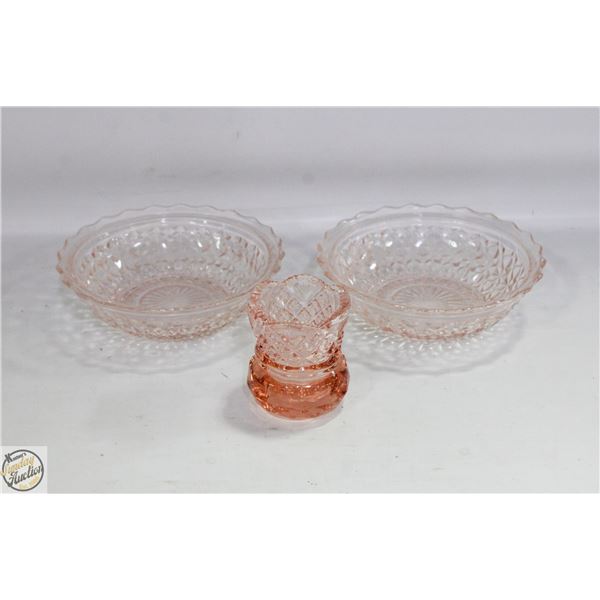 PAIR OF PINK WEXFORD DEPRESION GLASS BY ANCHOR