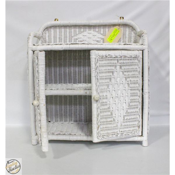 WHITE RATTAN WALL SHELF UNIT WITH DOORS