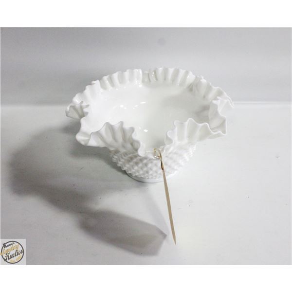 FENTON WHITE CRIMPED MILK GLASS CANDY DISH