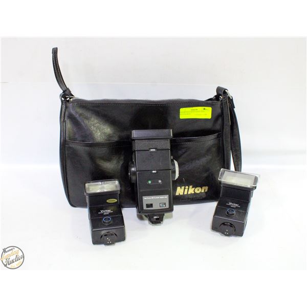 LOT OF VIVITAR FLASHES AND ACCESSORIES