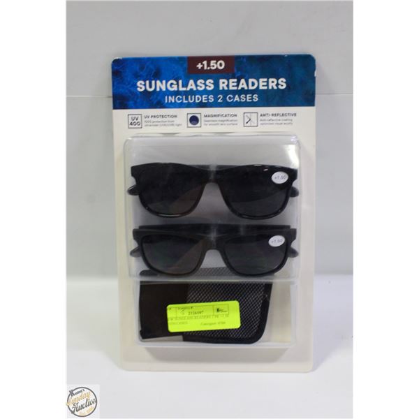 NEW SUNGLASS READERS 2 PK +1.50 WITH CASES