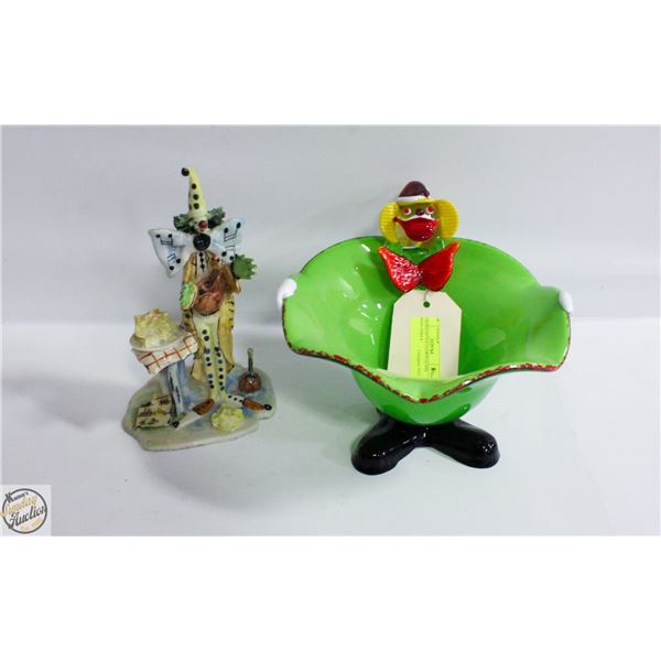 MURANO STYLE CLOWN GLASS CANDY DISH &
