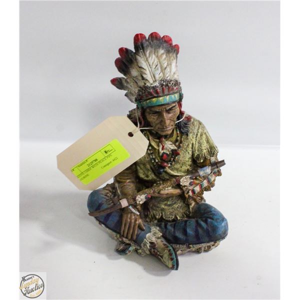 NATIVE CHIEF WITH PEACE PIPE FIGURINE