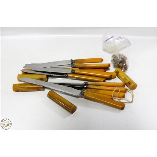 SET OF 12 BUTTERSCOTCH BAKELITE BUTTER AND STEAK