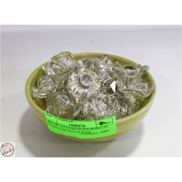 SET OF 12 CLEAR GLASS ROSETTE FURNITURE PULLS WITH