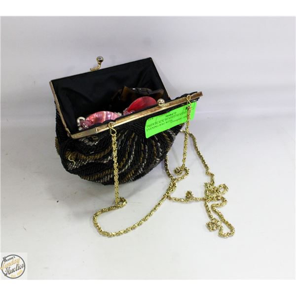 1960'S BLACK BEADED SEASHELL EVENING BAG WITH