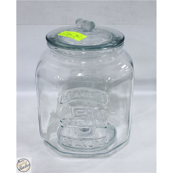 LARGE STORE DISPLAY GLASS PEANUT JAR LIDDED
