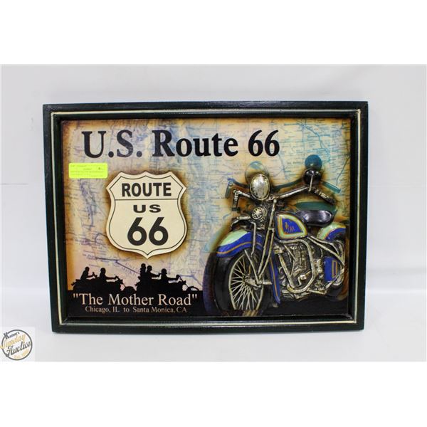 ROUTE 66 USA THE MOTHER ROAD OLD HARLEY 21"X15"