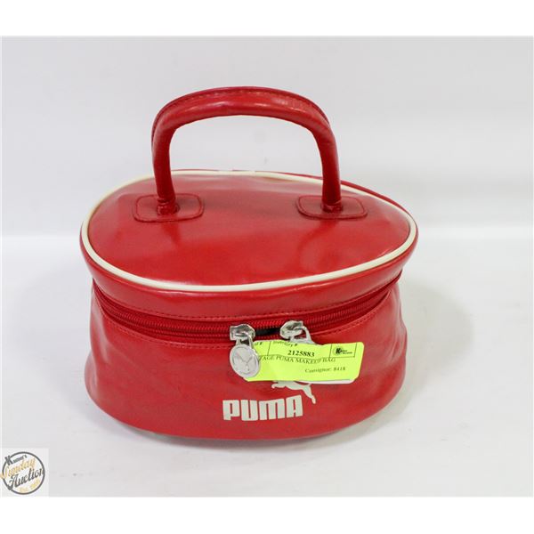 VINTAGE PUMA COSMETICS BAG RED BUCKET STYLE HANDLE