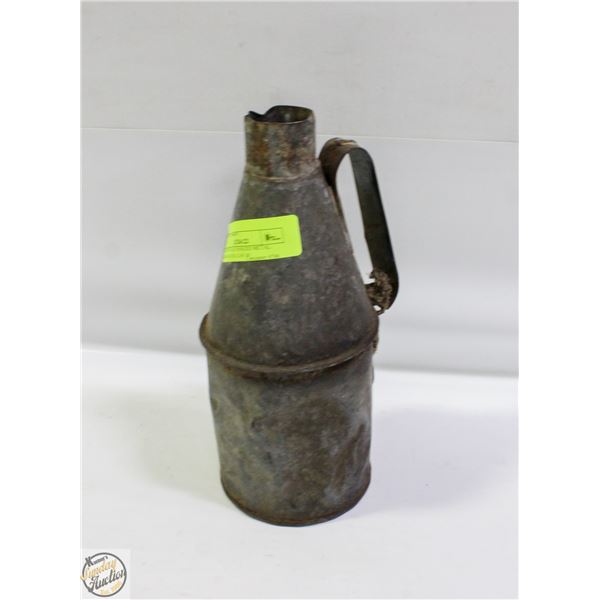 ANTIQUE GALVANIZED METAL RAILROAD OIL CAN W/