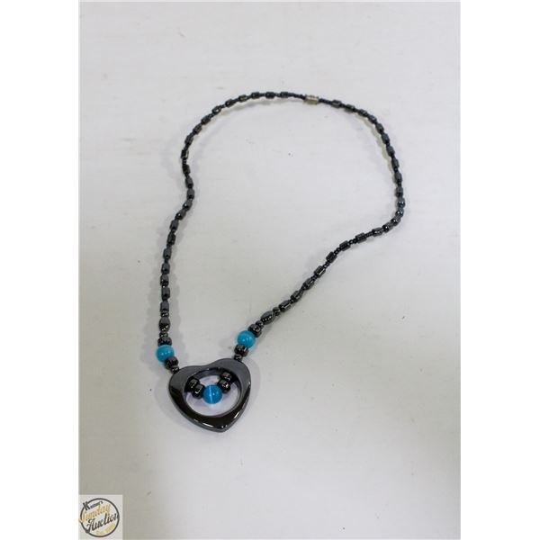 BLACK HEMATITE NECKLACE WITH HEART PENDANT