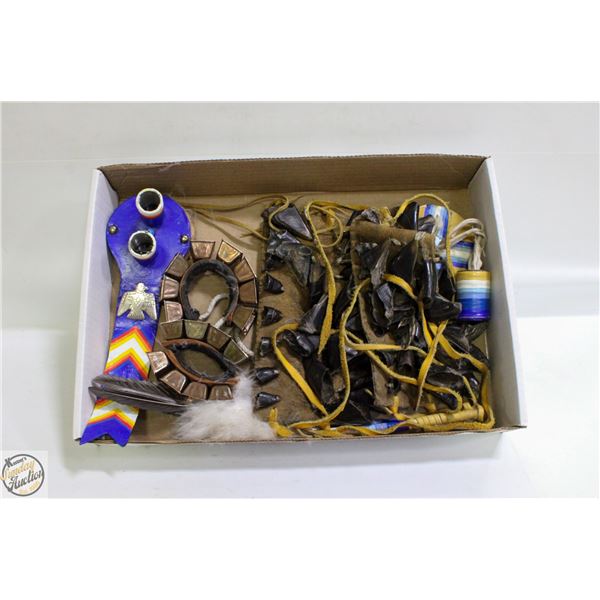 FLAT OF INDIGENOUS CEREMONIAL DRESS ITEMS