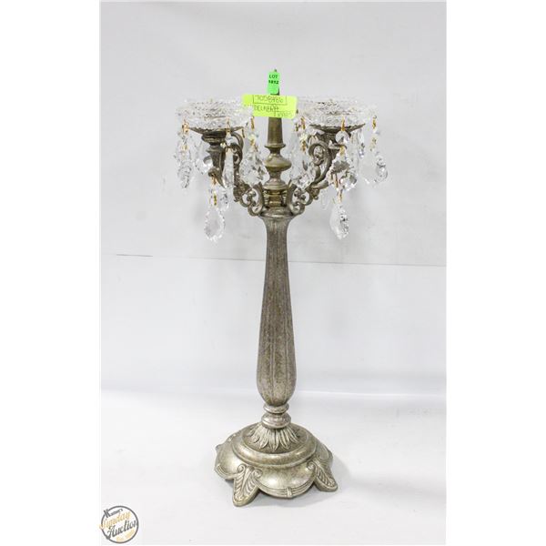 BRUSHED NICKEL AND CUT CRYSTAL CANDELABRA H-19"
