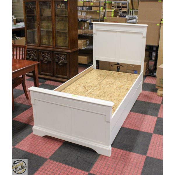 WHITE SOLID WOOD TWIN XL BED FRAME WITH