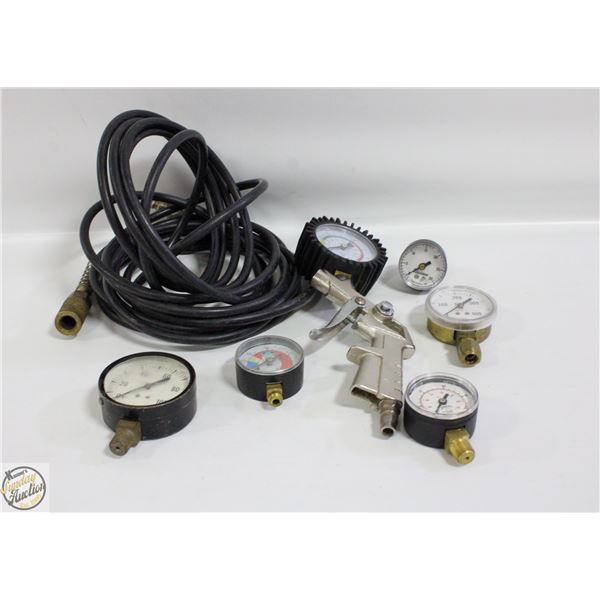 PRESSURE GUAGES & ASSORTED ACCESSORIES 7PC LOT
