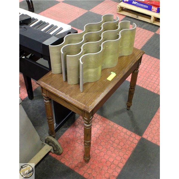 WOODEN BENCH W/INNER STORAGE + ROUNDED WINE HOLDER
