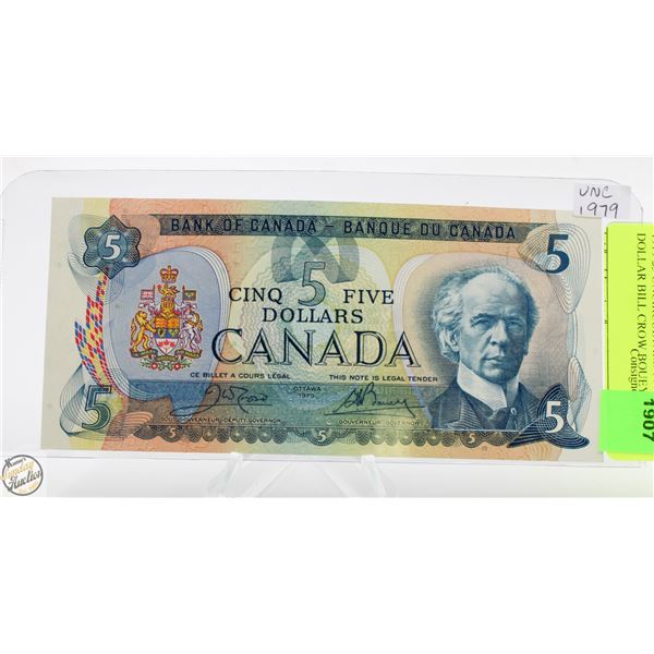 1979 $5 UNCIRCULTAED FIVE DOLLAR BILL CROW BOUEY