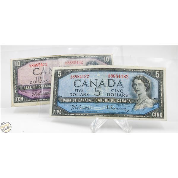 TRIPLE 888 SERIAL NUMBER 1954 $5 & $10 BILLS