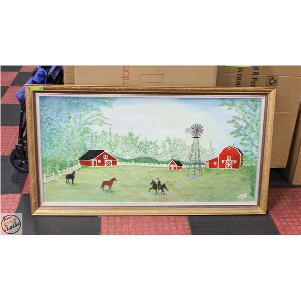 FRAMED FARM PAINTING SIGNED WITT. KITT 29" X 53"
